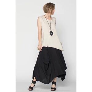 Kaliyana Kura Sleeveless Asymmetric Top Natural Papyrus Linen Beige Lagenlook 1